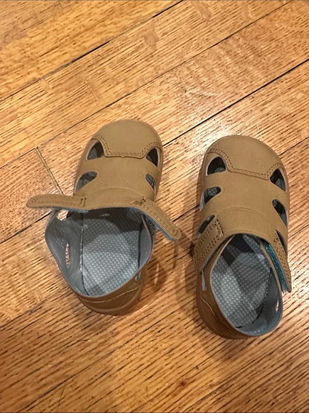 Kids Closed-Toe Sandals in Tan - Secure Hook & Loop Fit